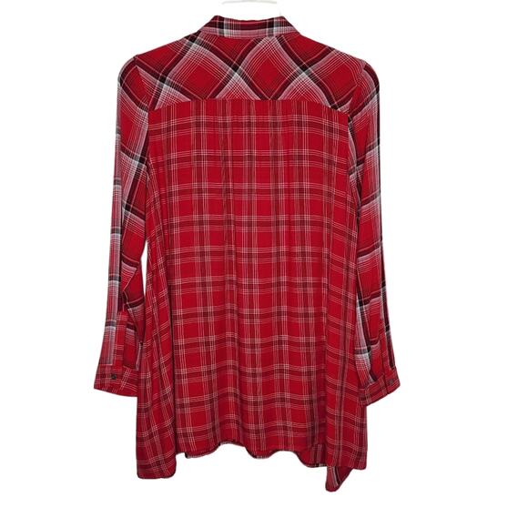 J. Jill Red Plaid Long Sleeve Button Front Tunic Shirt S - Picture 3 of 6